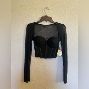 Black long sleeve sheer corset top Size M